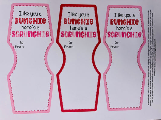 Valentines Day Scrunchie Set (4 Red, 4 Pink, and 4 Red Dot) and Free Printable Valentines Day Card