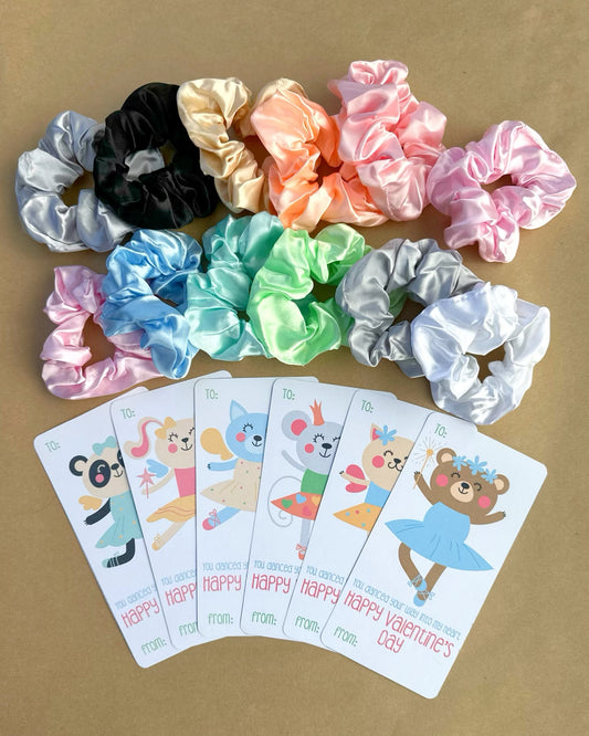 Valentines Day Scrunchie Set (12 assorted colors) and Free Printable Valentines Day Card